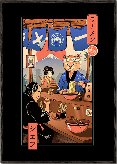 Keuken kunst Ramen Meowster, geïllustreerde ramen-kat – Black Frame
