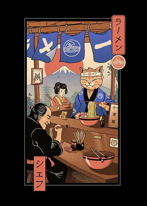 Keuken kunst Ramen Meowster, geïllustreerde ramen-kat