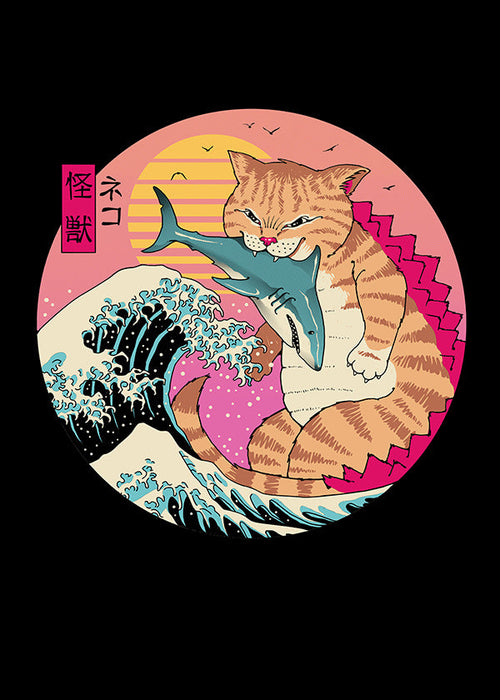 Kaiju-katillustratie met golf