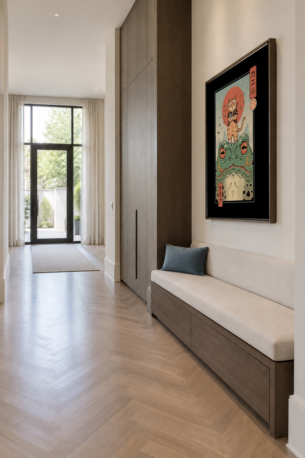 Catana and the Big Frog By Vincent Trinidad Art - Framed canvas in an interior
