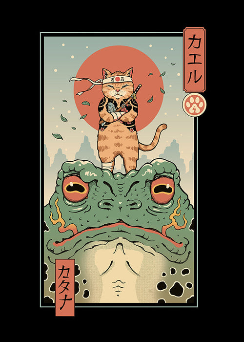 Kunstwerk samurai kat op reuzekikker