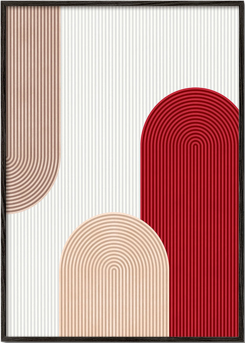 Geometrische poster met rode en beige bogen – Black Frame