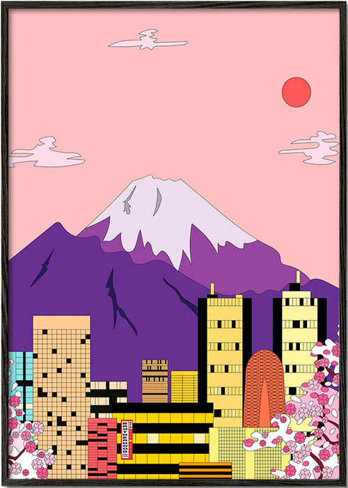 Stadsposter Tokio met Fuji en kersenbloesem – Black Frame