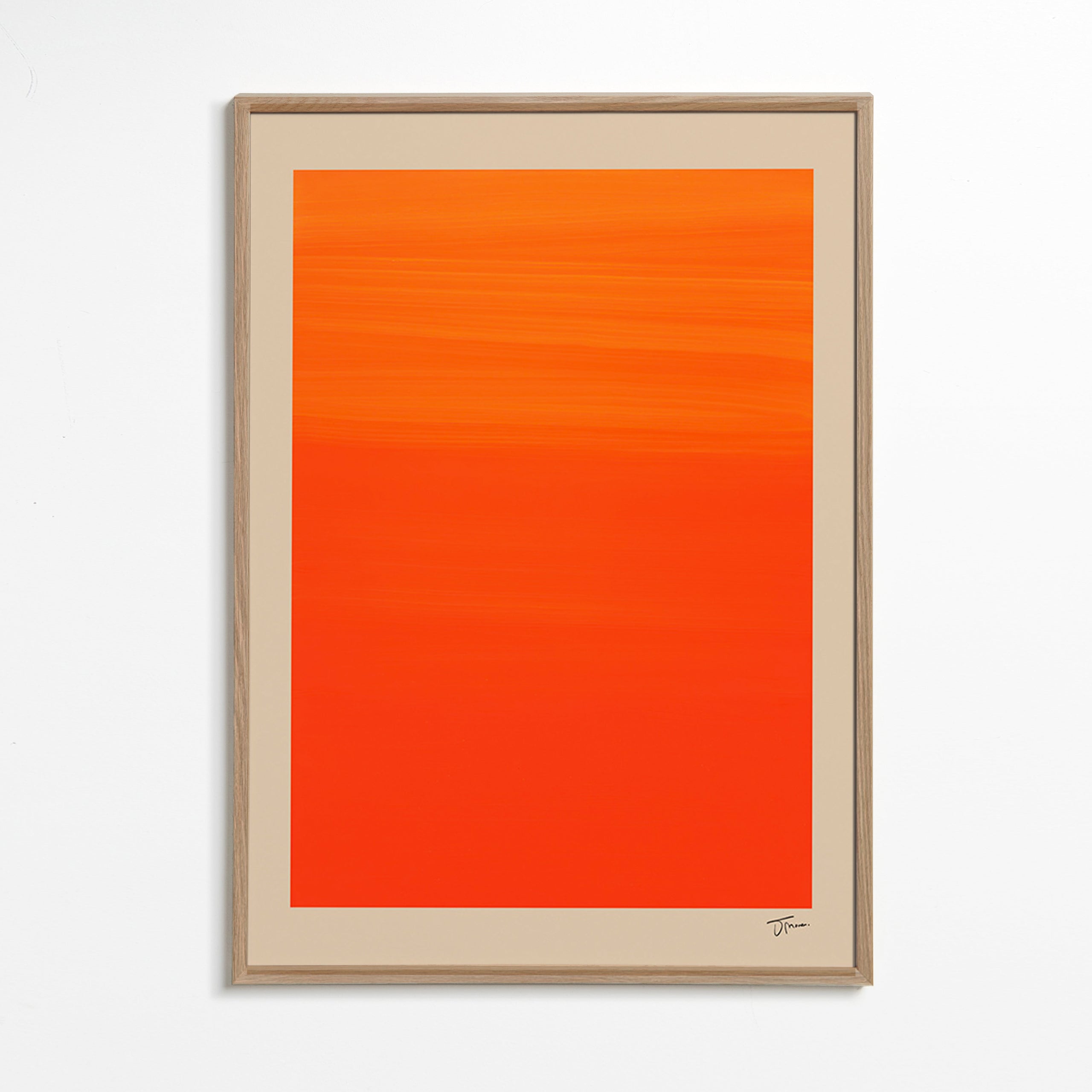 Abstract oranje horizon kunstwerk – Oak Frame
