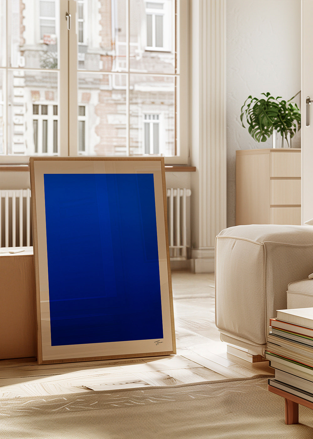 Abstract kunst blauw vlak met beige rand – Product1