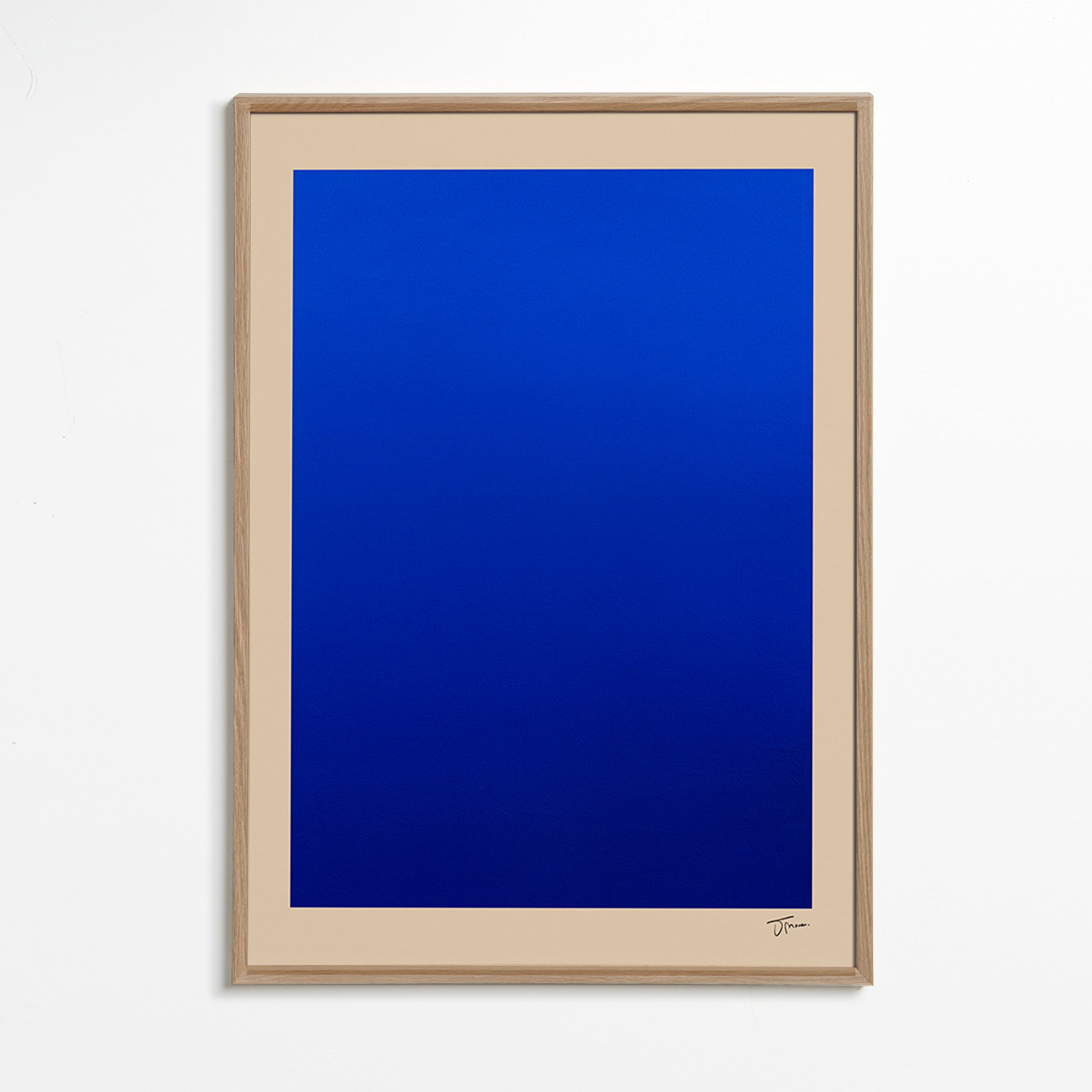 Abstract kunst blauw vlak met beige rand – Oak Frame