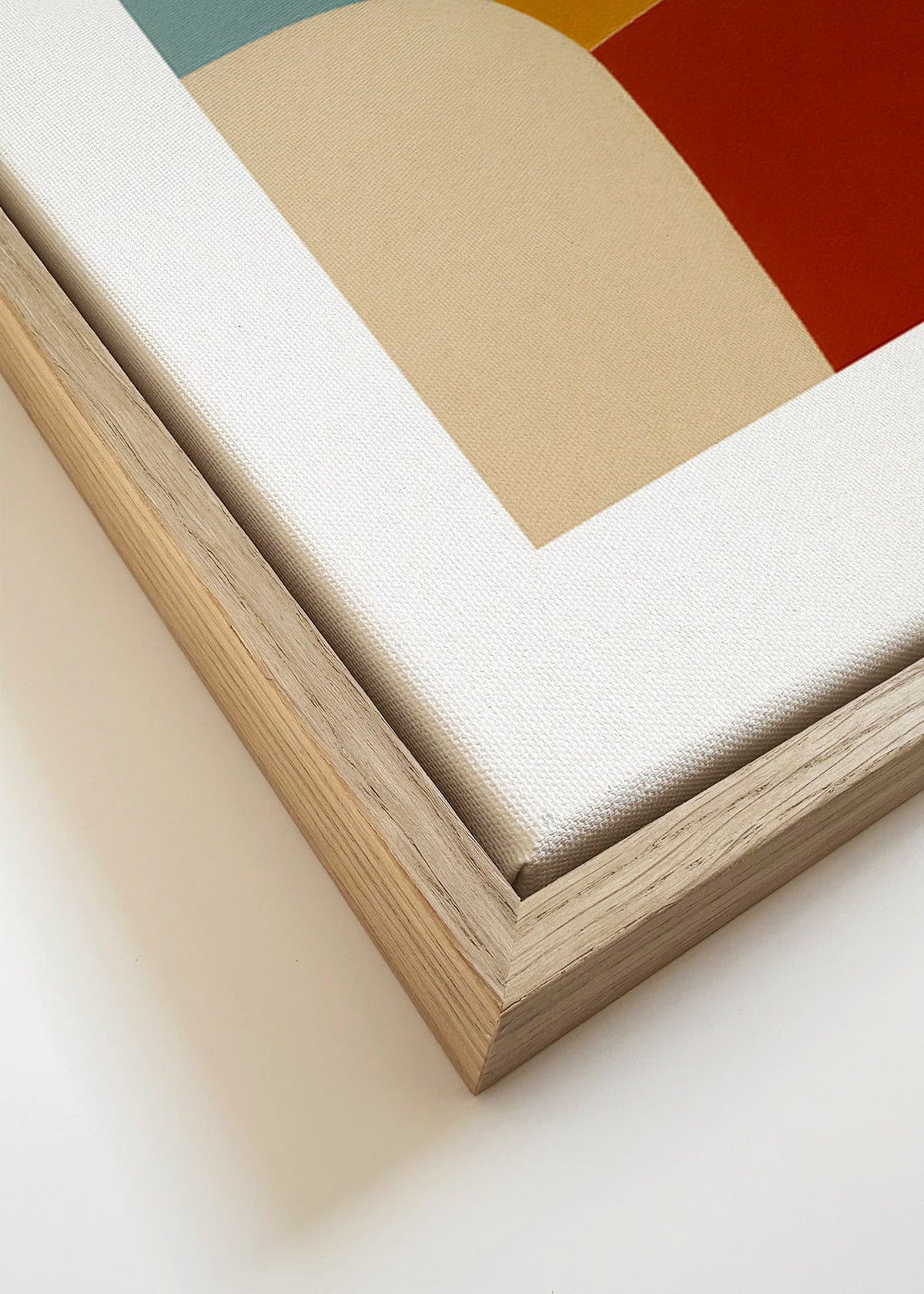 Geometrisch kunstwerk met curve en okerblokken – Canvas detail