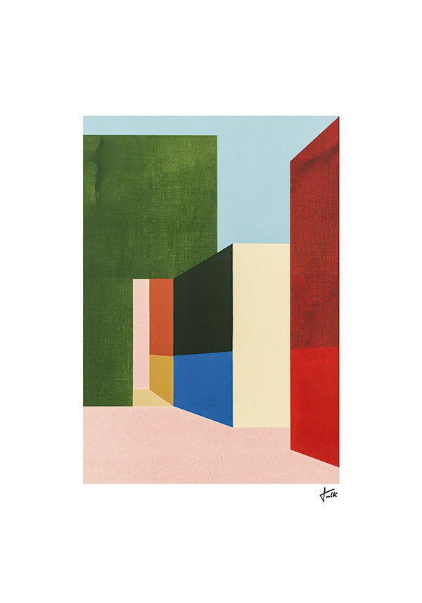 Geometrische poster met gekleurde volumes