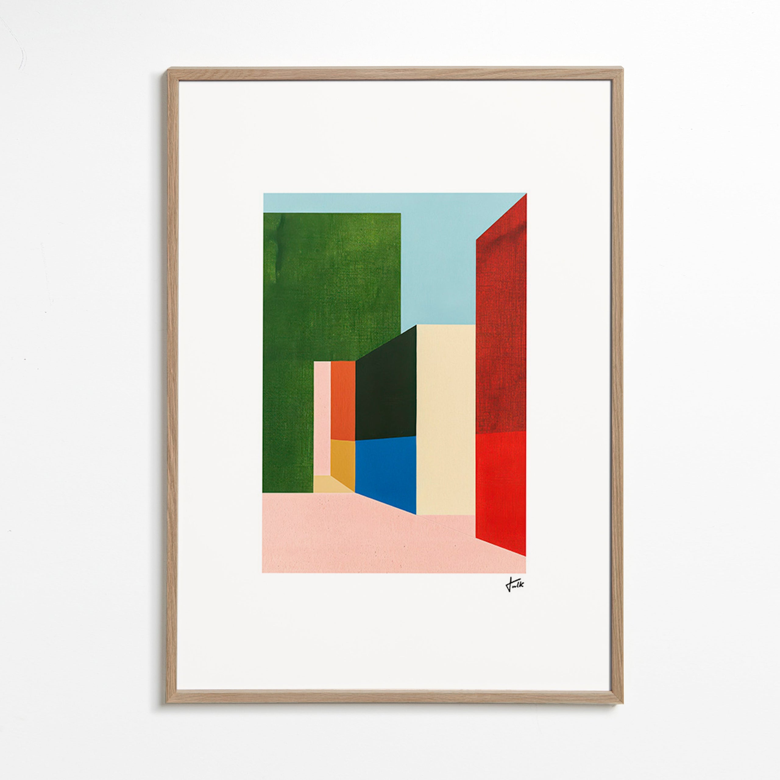 Geometrische poster met gekleurde volumes – Oak Frame