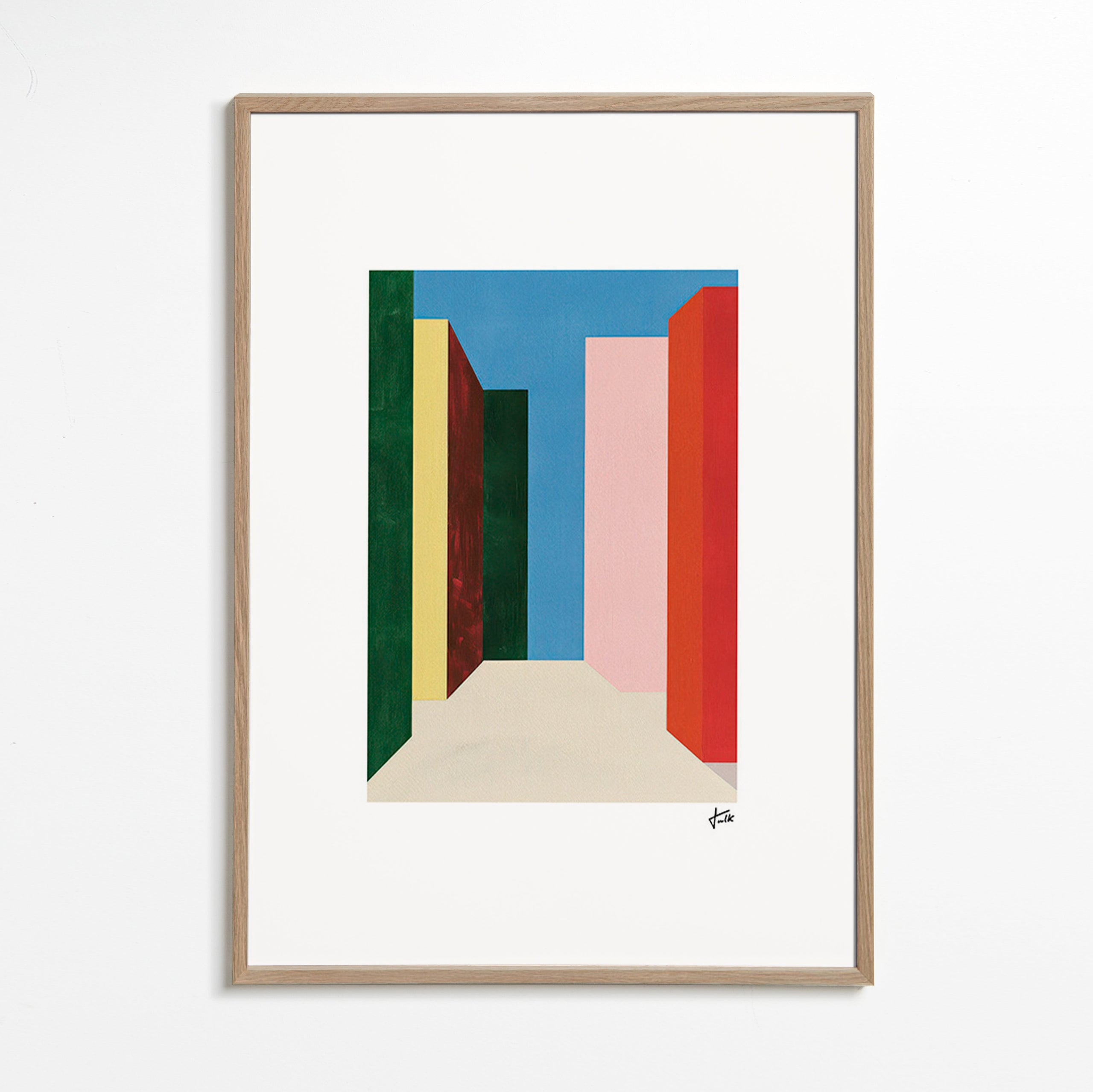 Cuadro geométrico: pasaje vertical de colores – Oak Frame