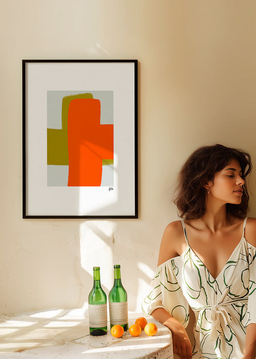 Abstract kunst oranje en groen met verticale vormen – Product1