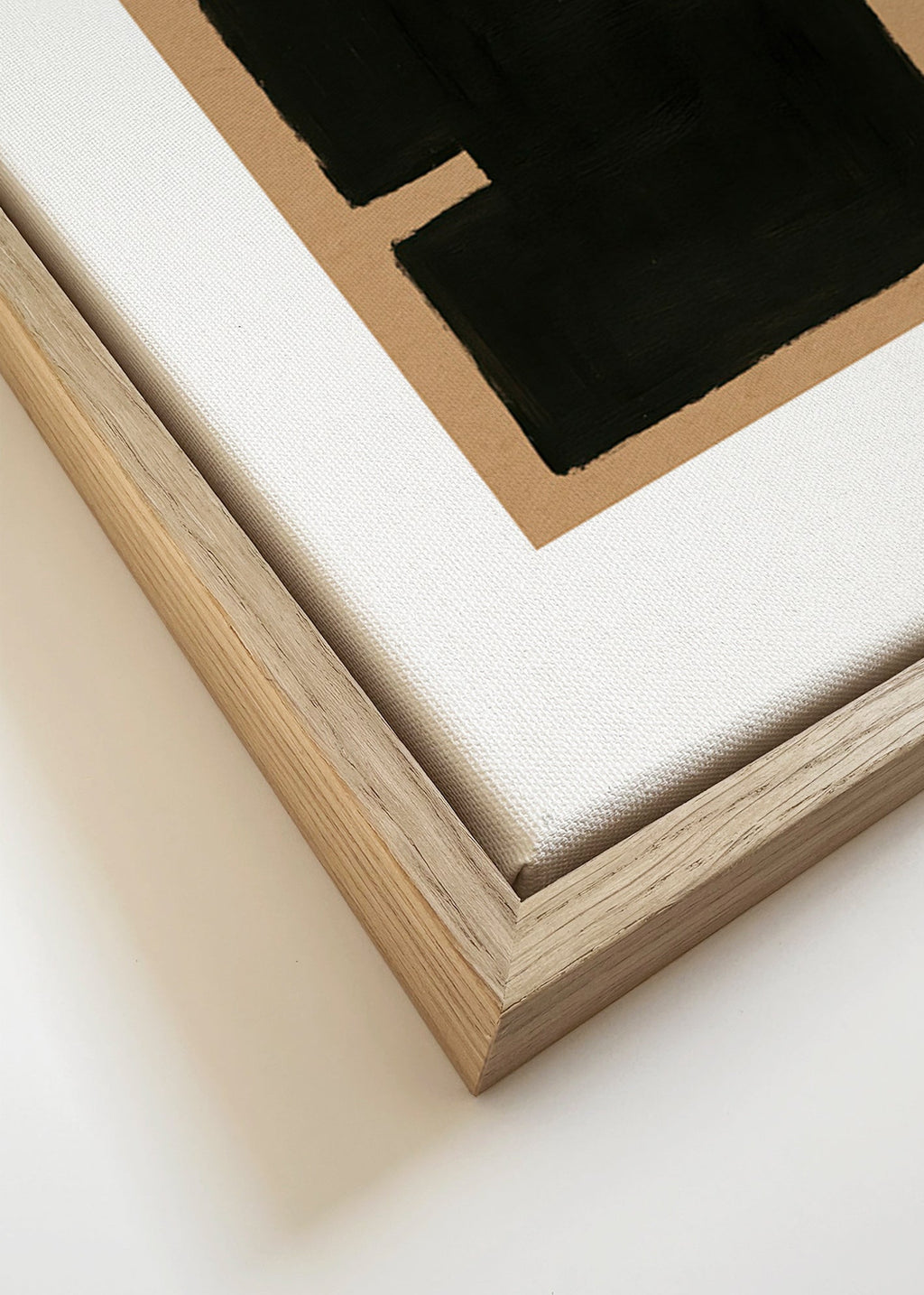 Abstract kunst met zwarte blokken op kraftpapier – Canvas detail