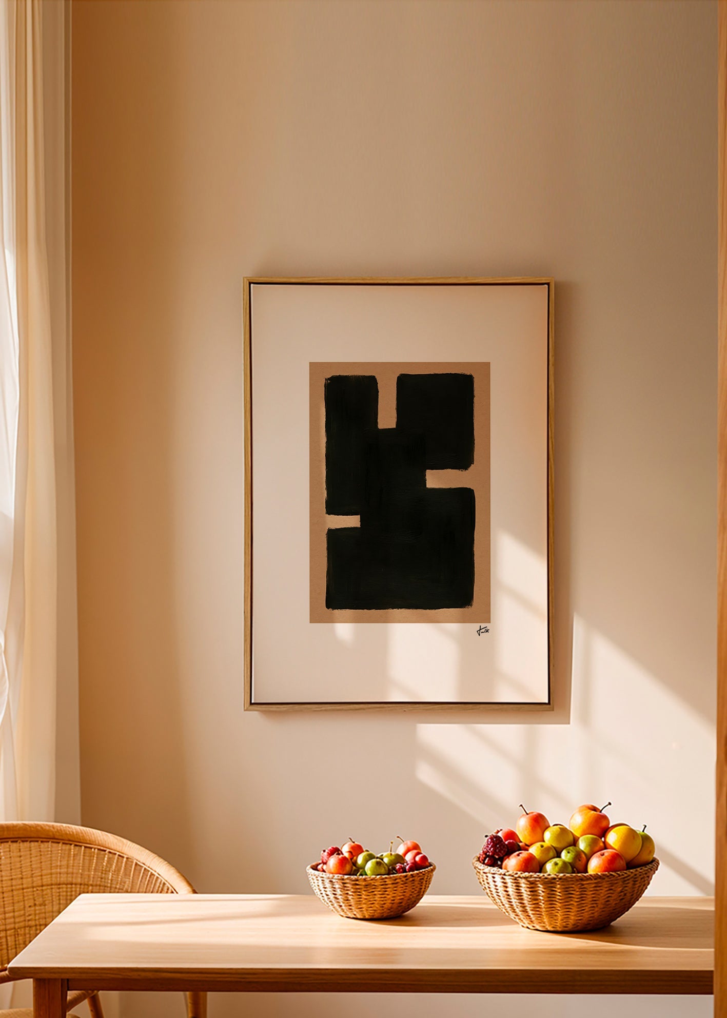 Abstract kunst met zwarte blokken op kraftpapier – Canvas1