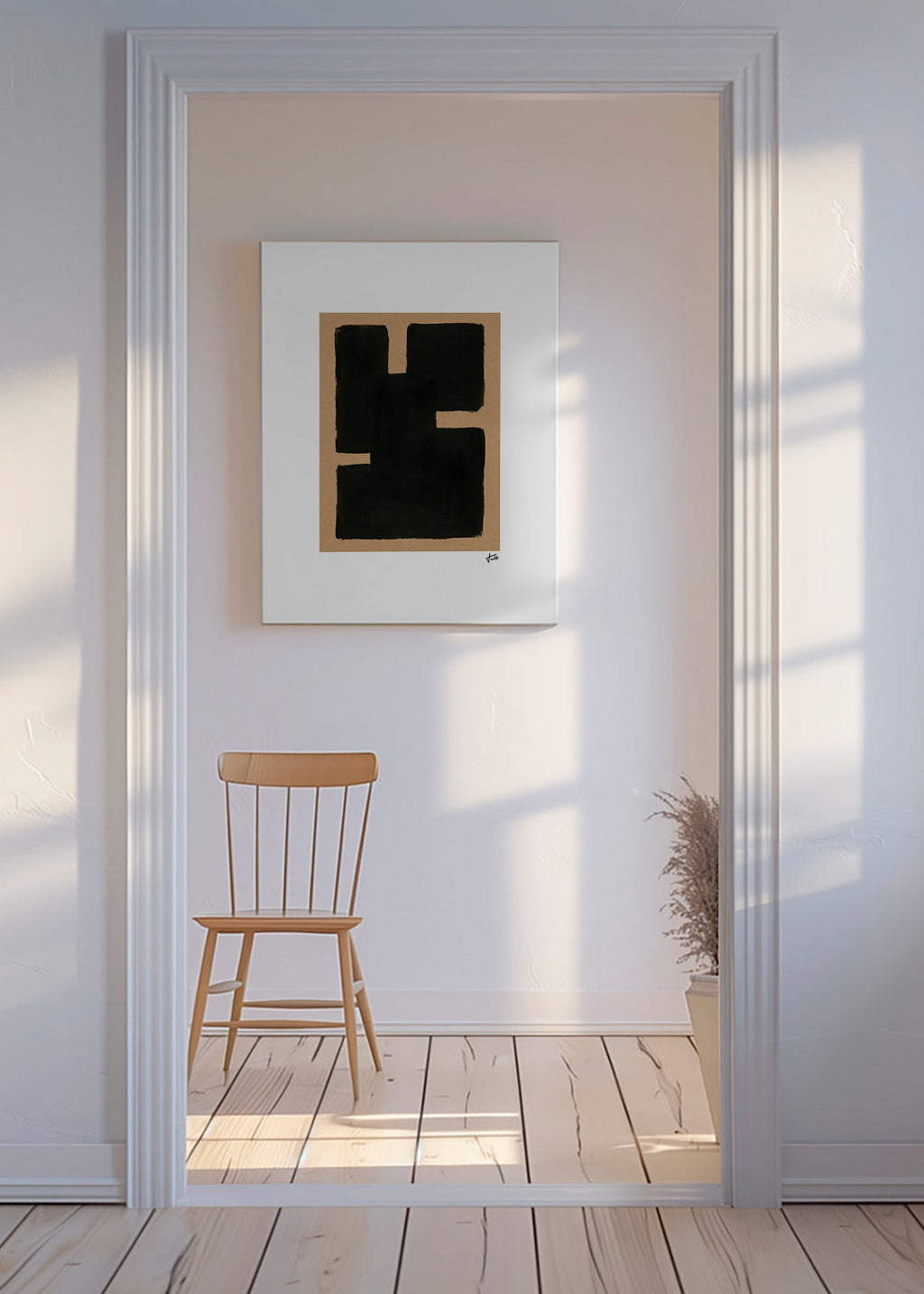 Abstract kunst met zwarte blokken op kraftpapier – Canvas