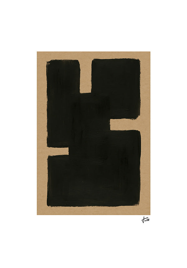 Abstract kunst met zwarte blokken op kraftpapier