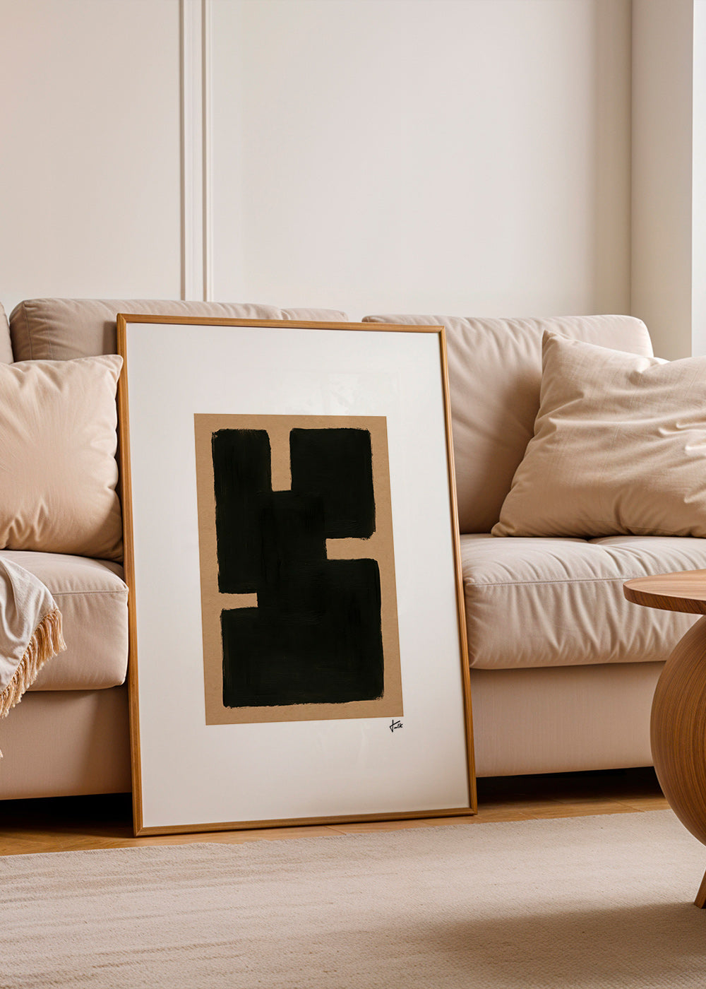 Abstract kunst met zwarte blokken op kraftpapier – Product2