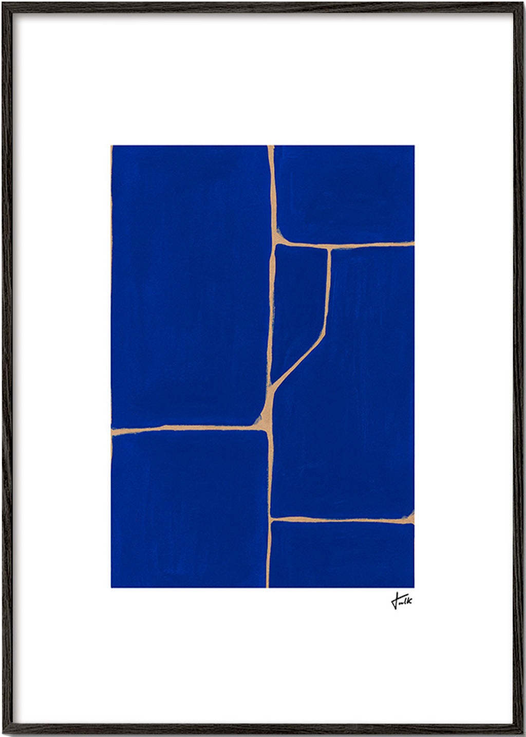 Geometrisch schilderij in diepblauw – Black Frame