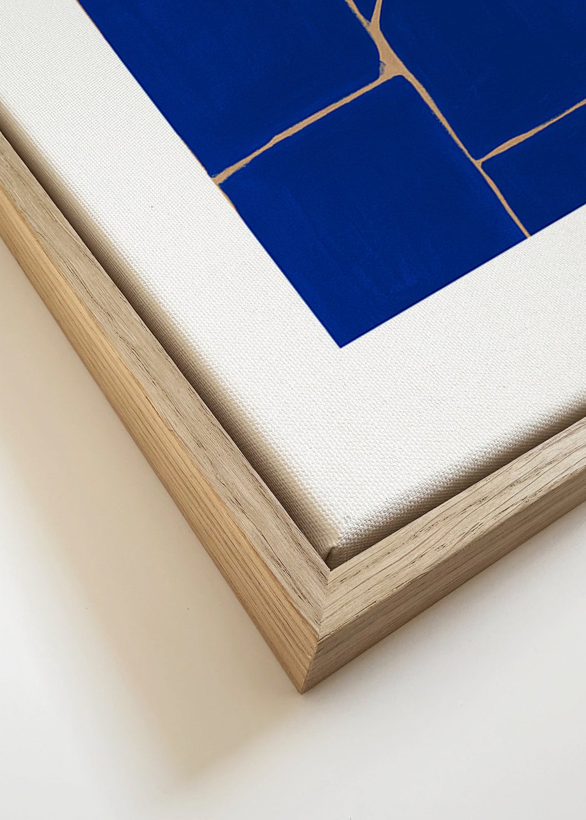 Geometrisch schilderij in diepblauw – Canvas detail