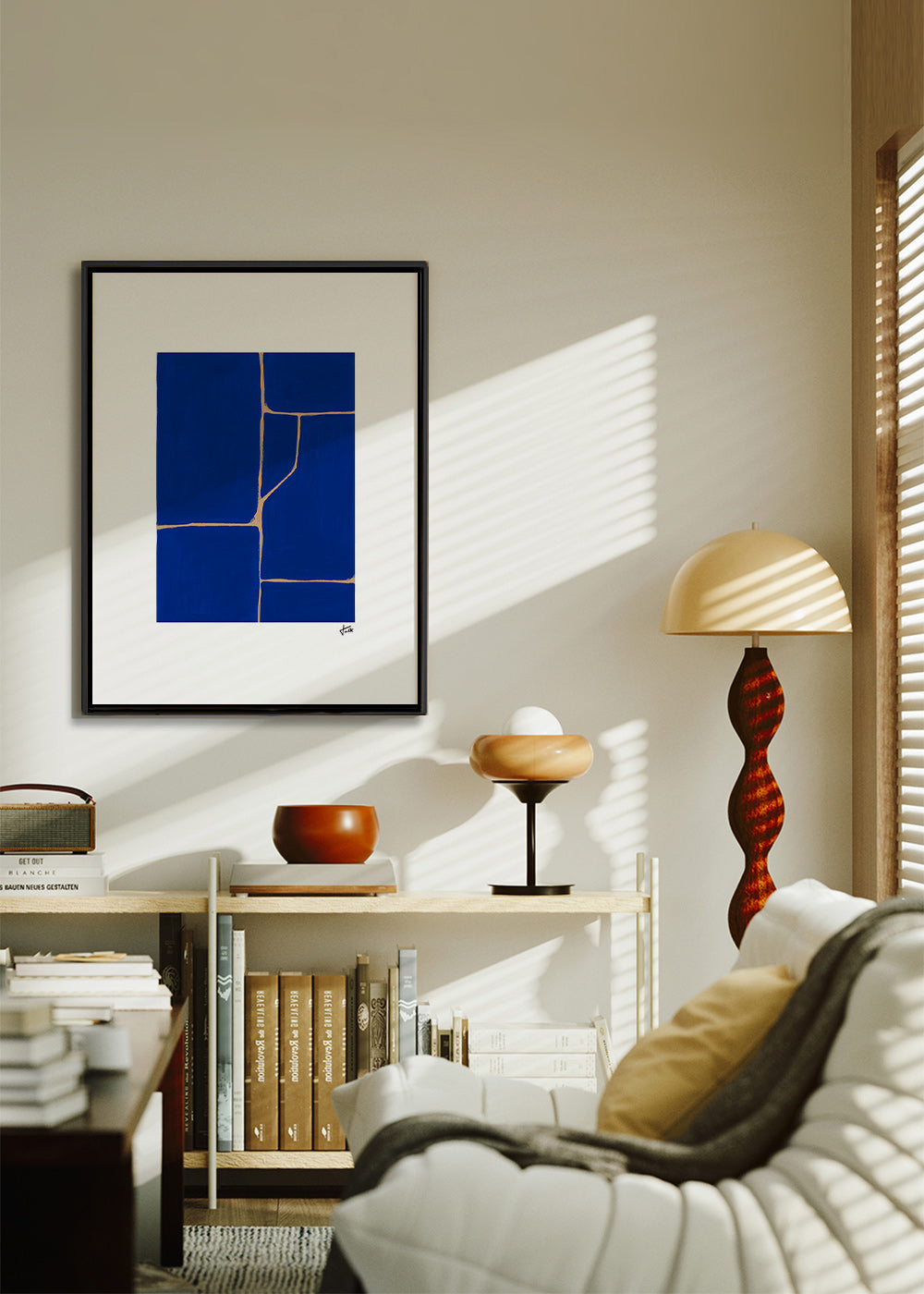 Geometrisch schilderij in diepblauw – Canvas2