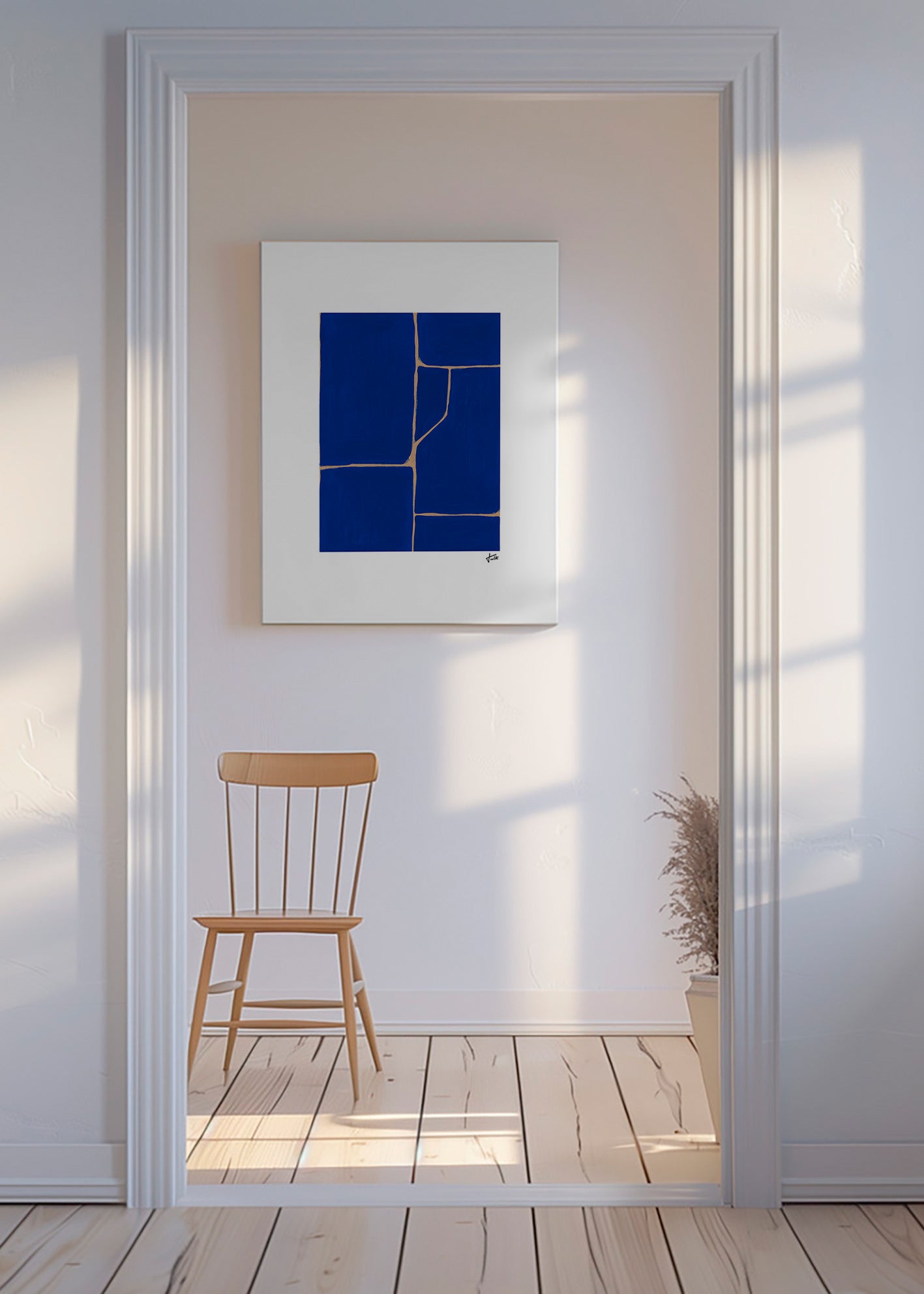 Geometrisch schilderij in diepblauw – Canvas