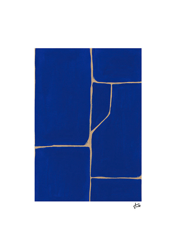 Geometrisch schilderij in diepblauw