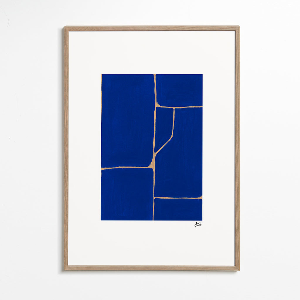 Geometrisch schilderij in diepblauw – Oak Frame
