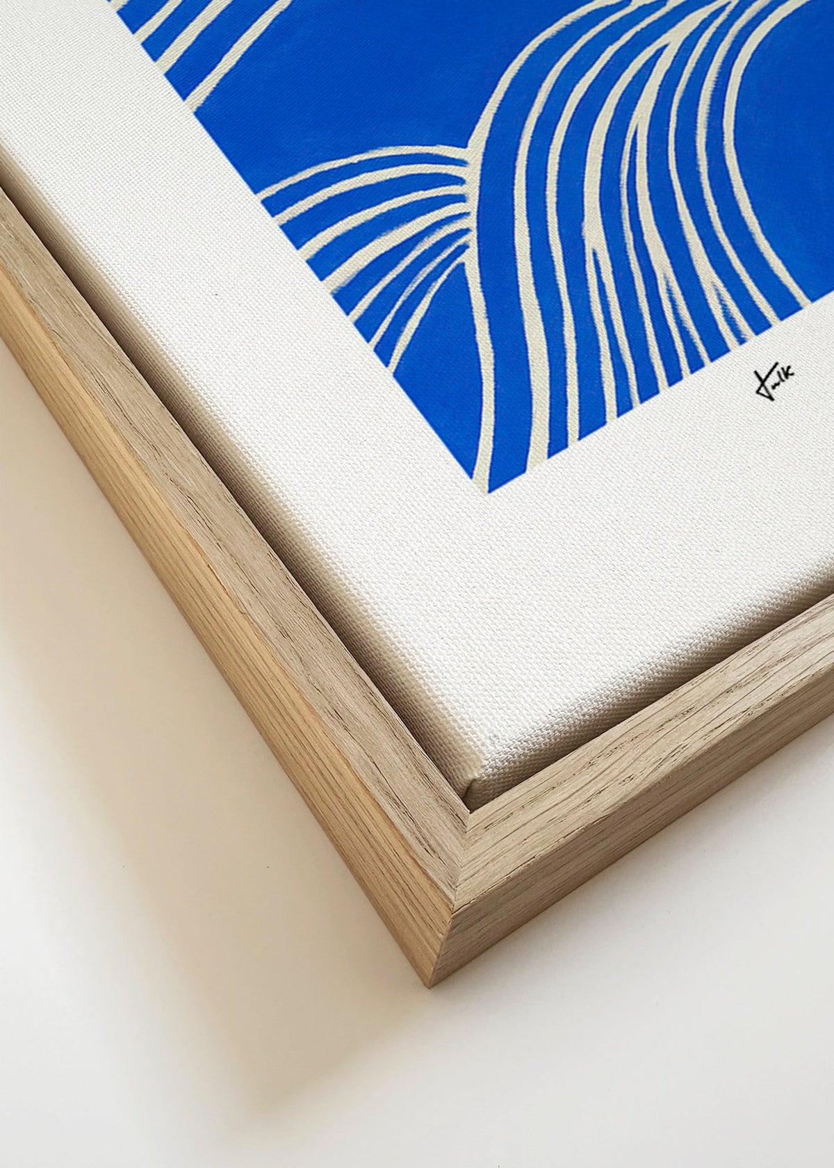Abstract kunstwerk blauw met vloeiende lijnen – Canvas detail