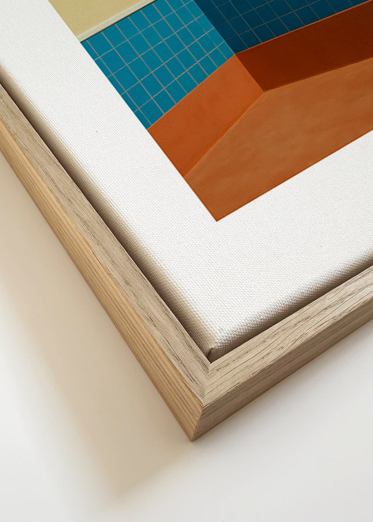 Minimalistisch design: hoek met blauwe tegels en terracotta vloer – Canvas detail