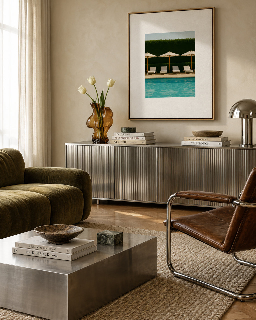 Poolside Silence I - Framed canvas in an interior