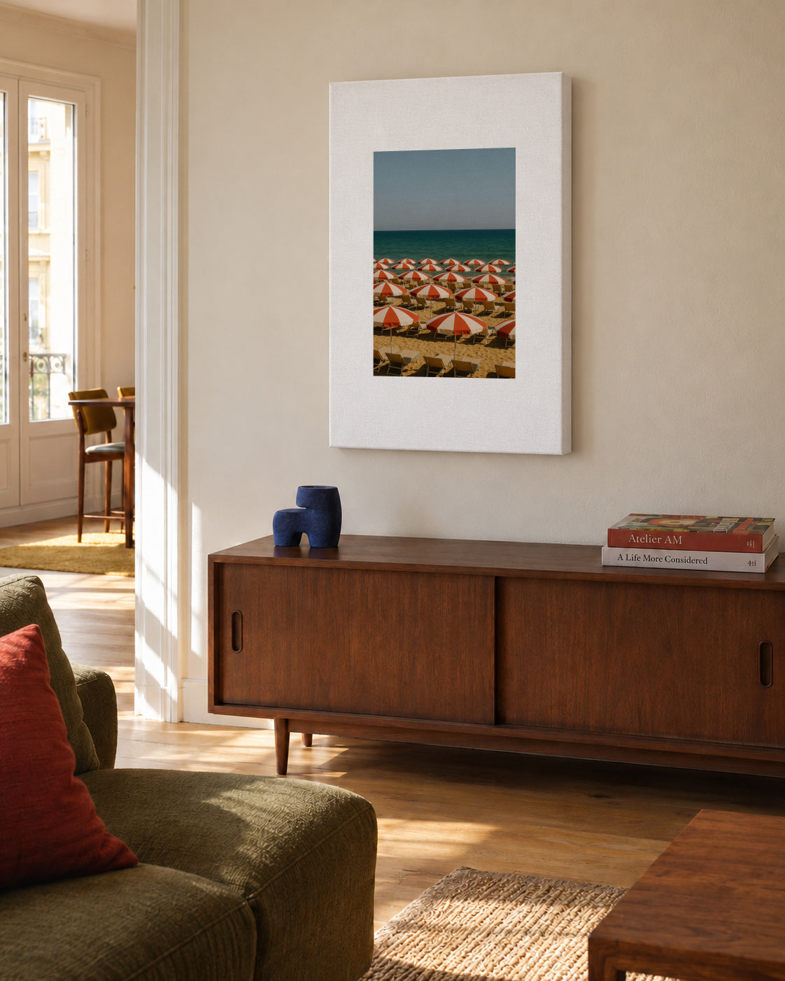 Red Umbrellas - Unframed canvas in an interior