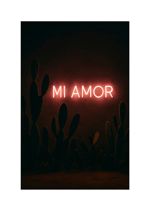 Fotografie: neonbord 'Mi Amor' met cactussen