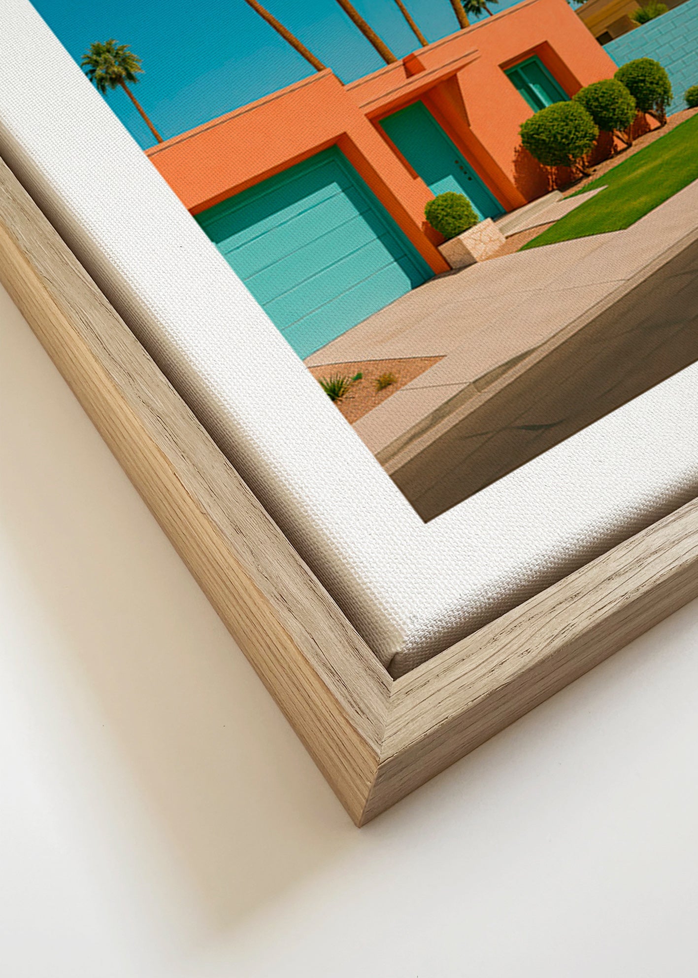 Botanische poster Palm House met palmen en koraalgevel – Canvas detail