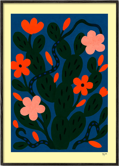 Botanische poster Middernachtbloei – Black Frame