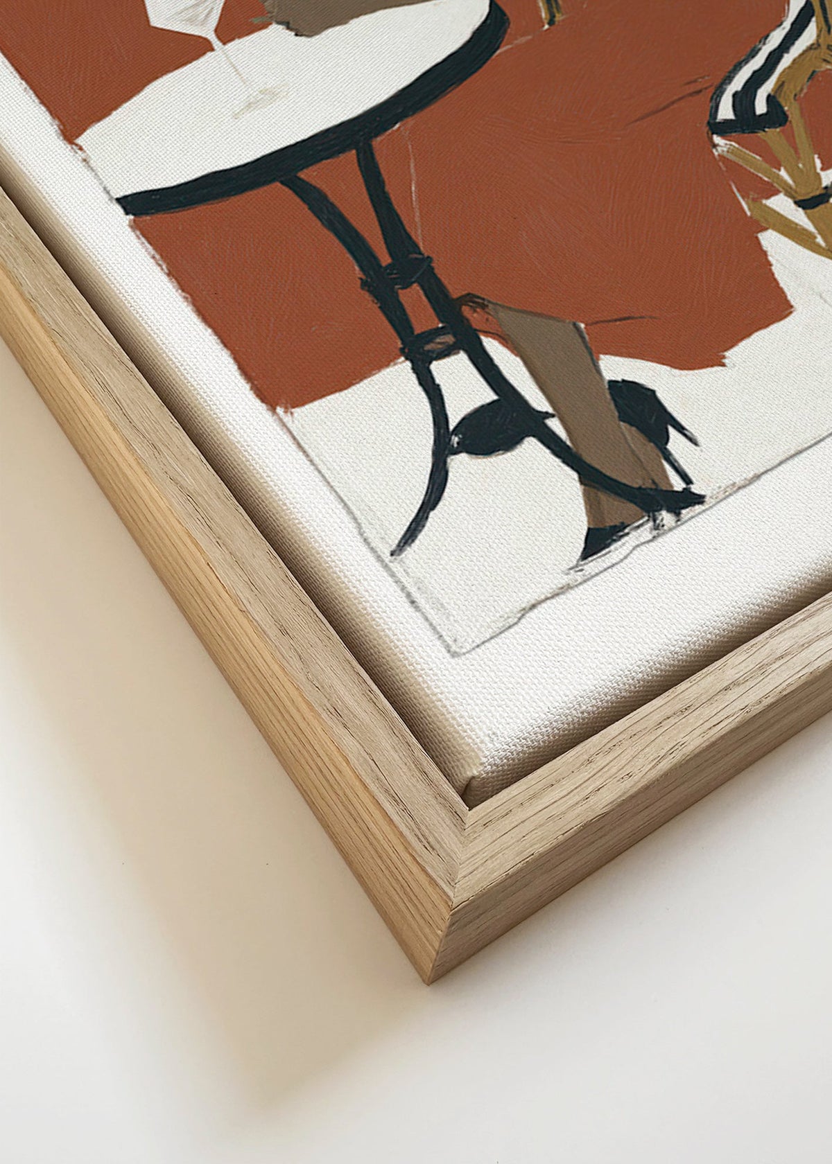 Keuken kunst: vrouw met glas op terras – Canvas detail
