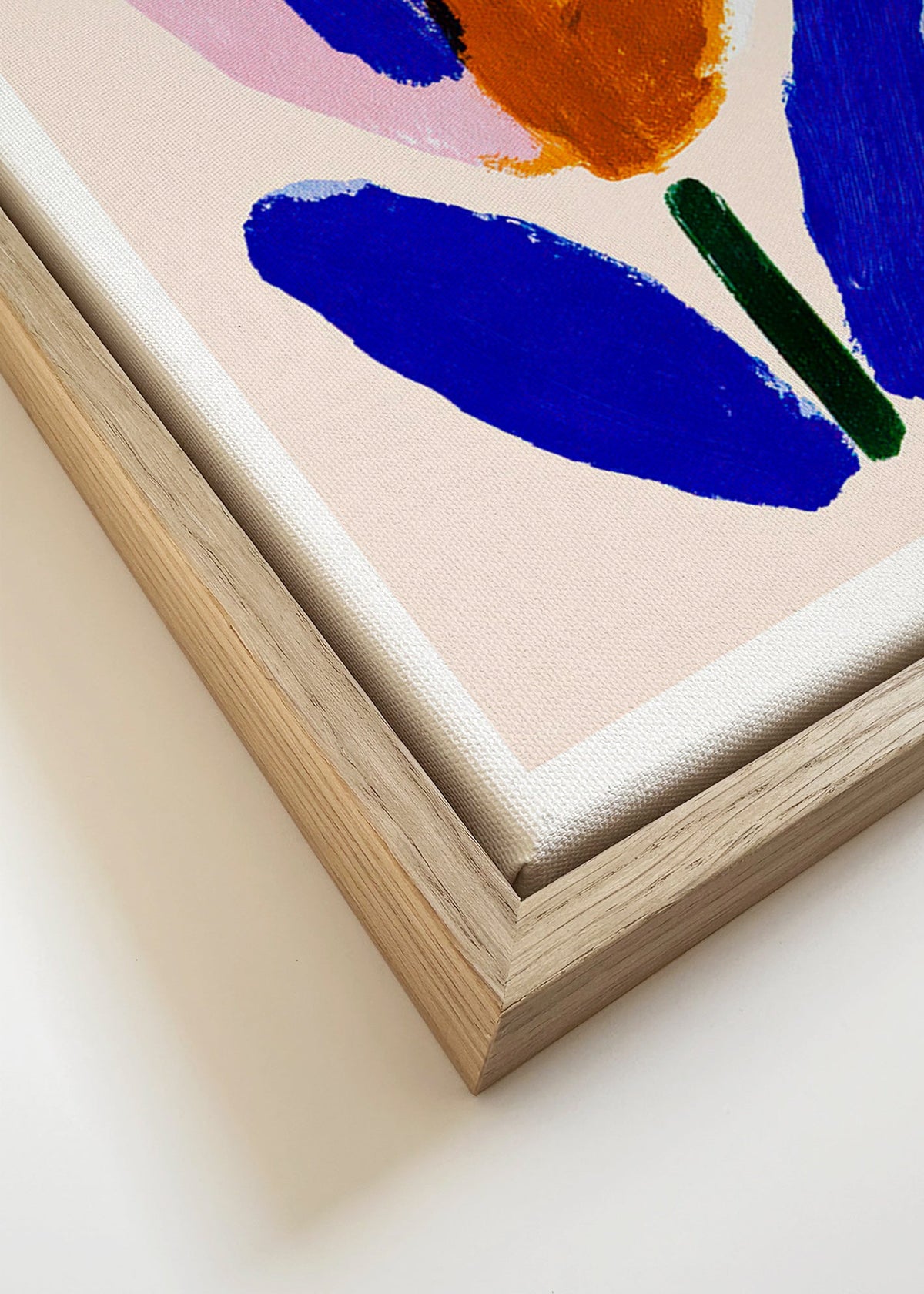 Botanische print geschilderde bloem in blauw en roze – Canvas detail