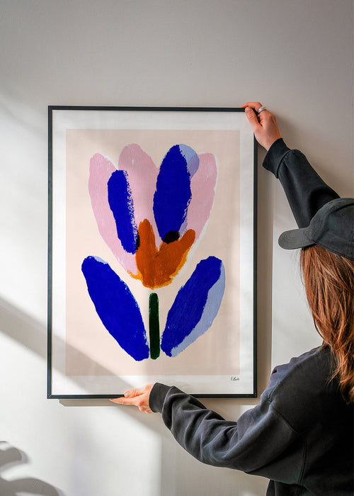 Botanische print geschilderde bloem in blauw en roze – Product1