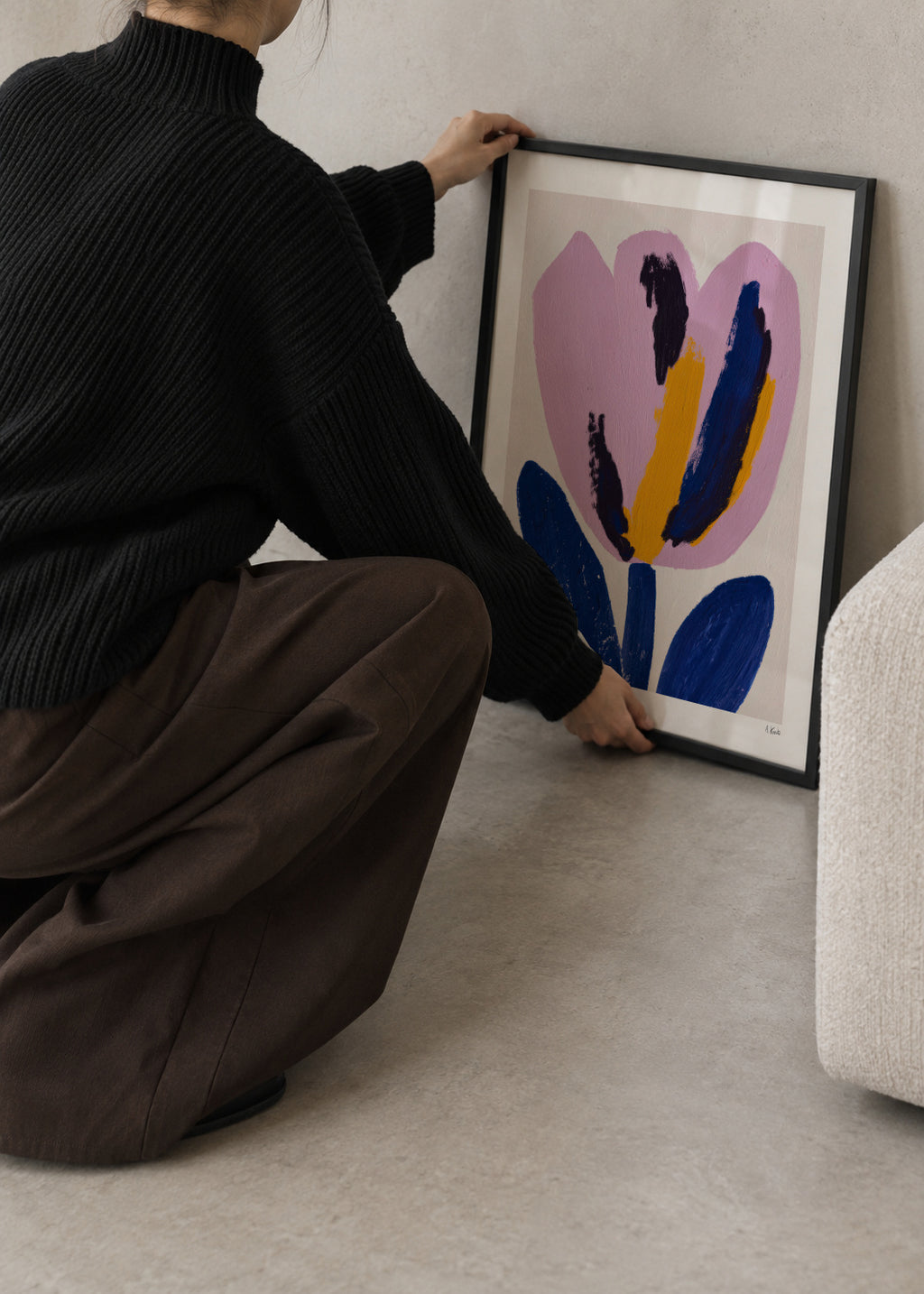 Pink Petal - Framed poster in an interior