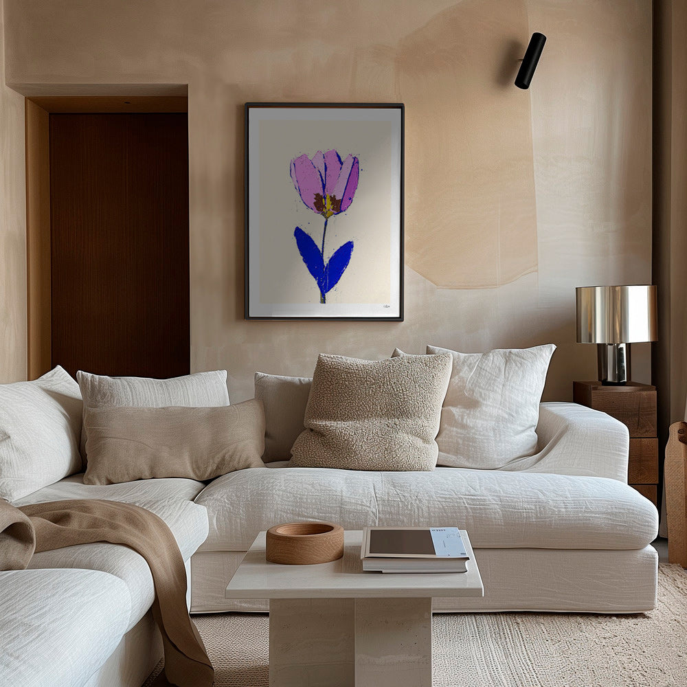 Lámina botánica con flor violeta y hoja azul – Canvas1
