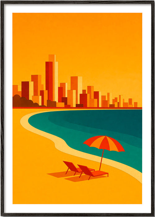 Keuken kunst: retro strand met parasol – Black Frame