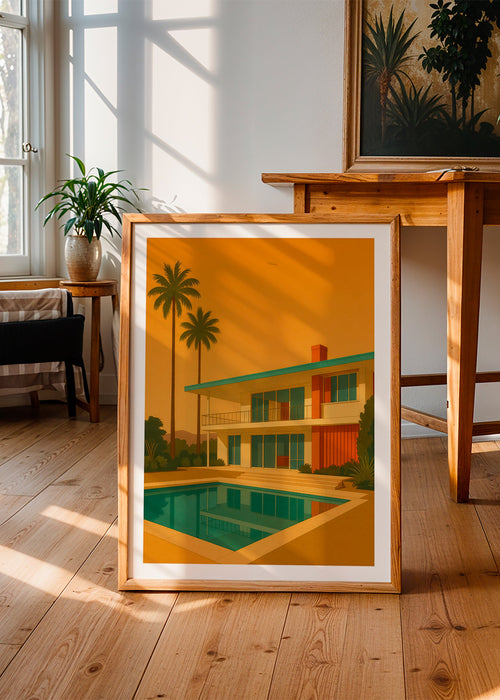 Keuken kunst moderne villa met zwembad in gouden uur – Product1