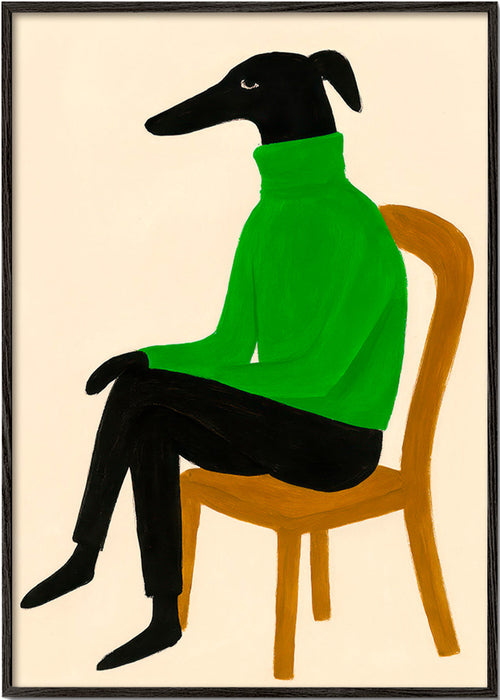 Hondillustratie met groene coltrui – Black Frame