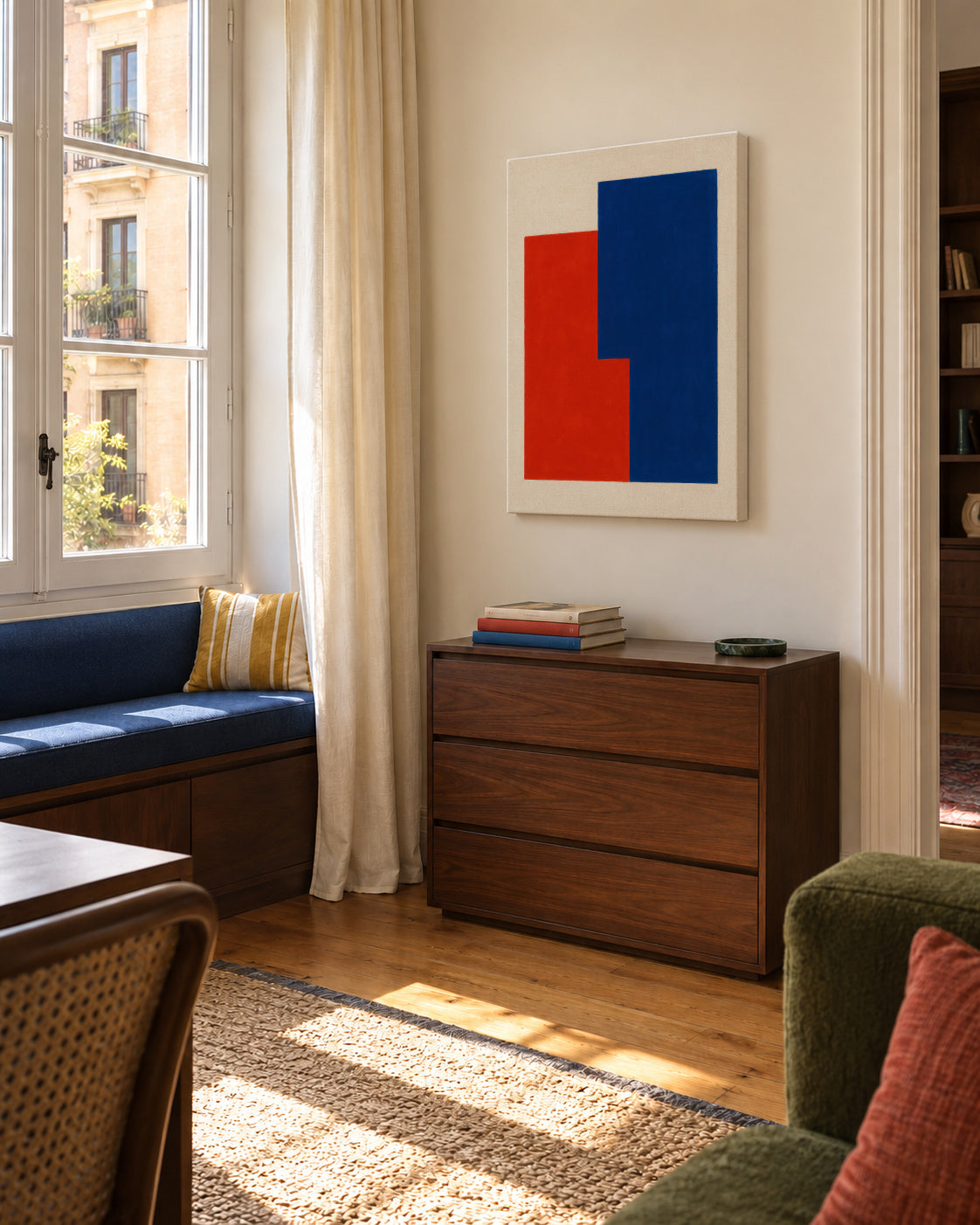 Crimson & Azure I - Unframed canvas in an interior