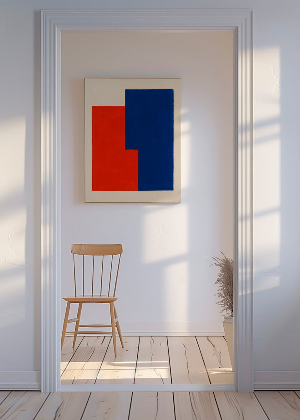 Abstract kunstwerk met rode en blauwe vlakken – Canvas