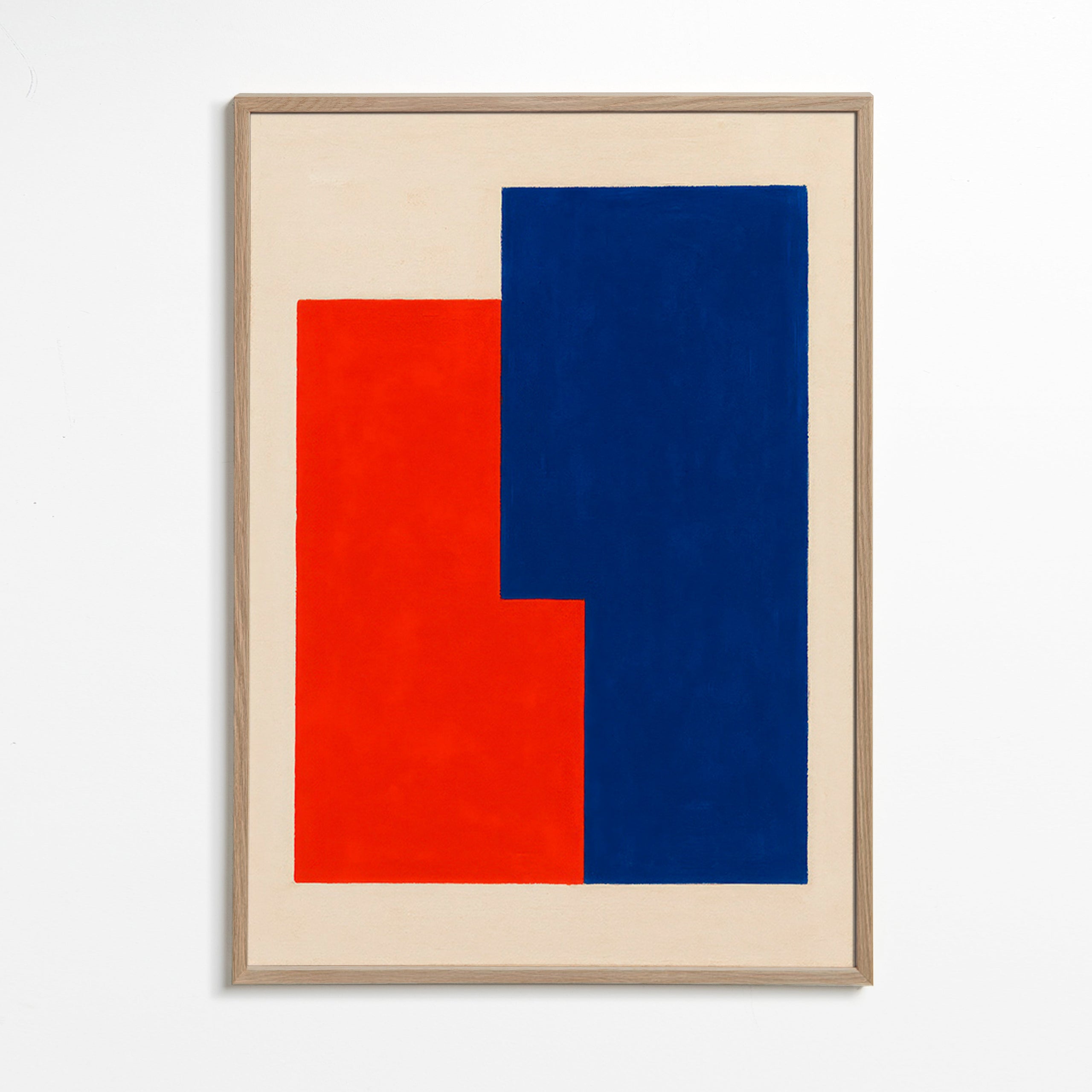Abstract kunstwerk met rode en blauwe vlakken – Oak Frame