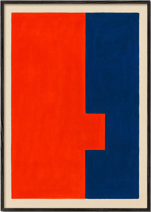 Abstract verticale kunst rood en blauw – Black Frame