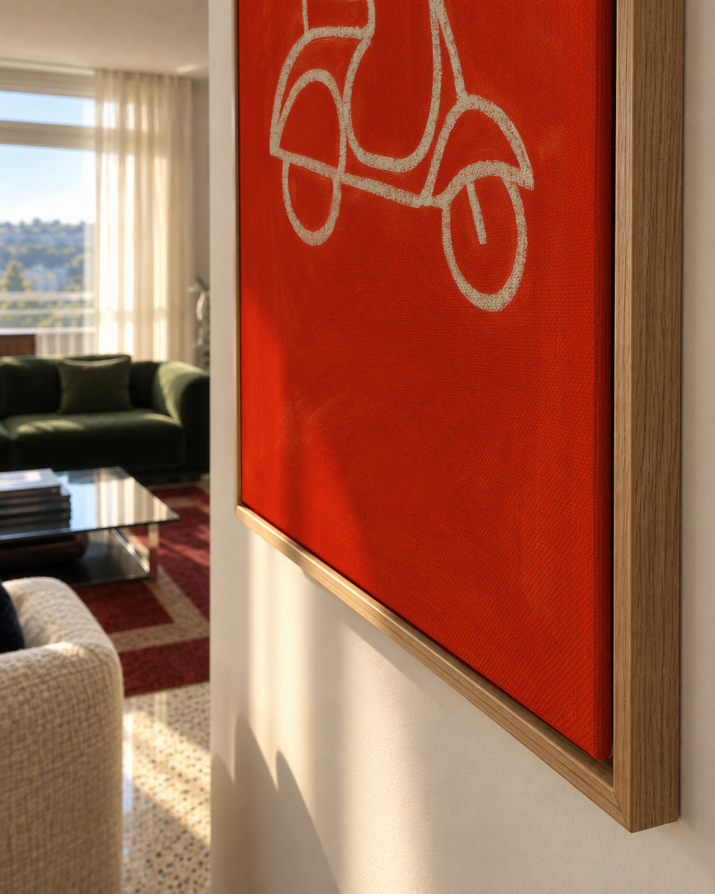 Red Scooter - Framed canvas detail