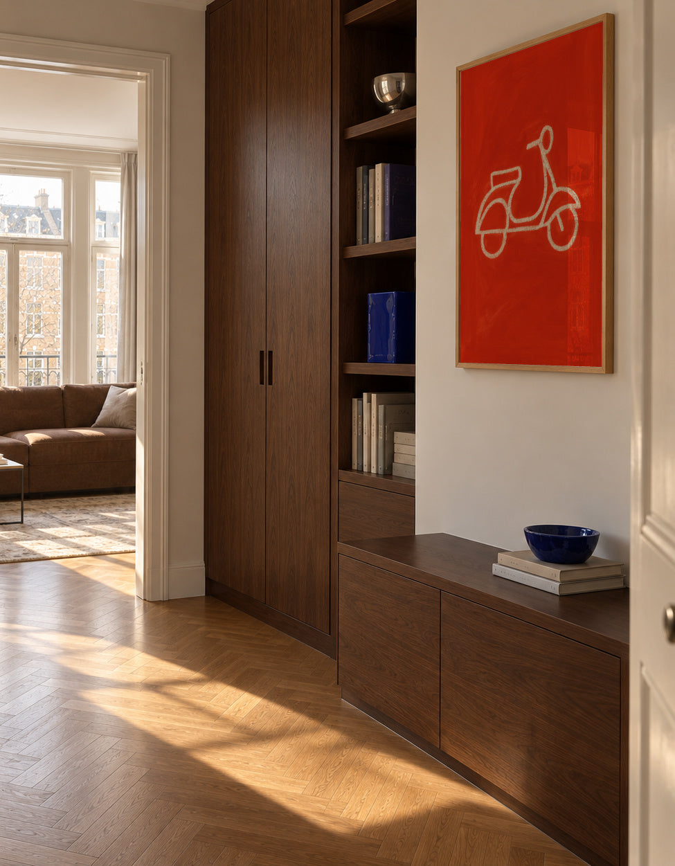 Red Scooter - Framed poster in an interior