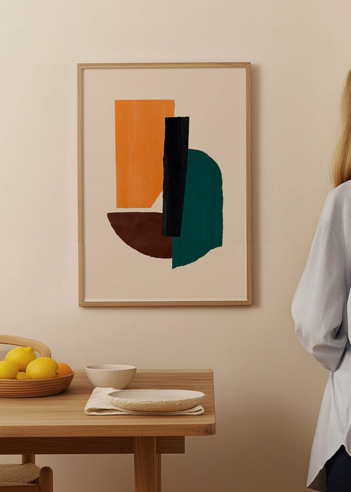 Abstract kunstwerk met oker en groene vormen – Product1