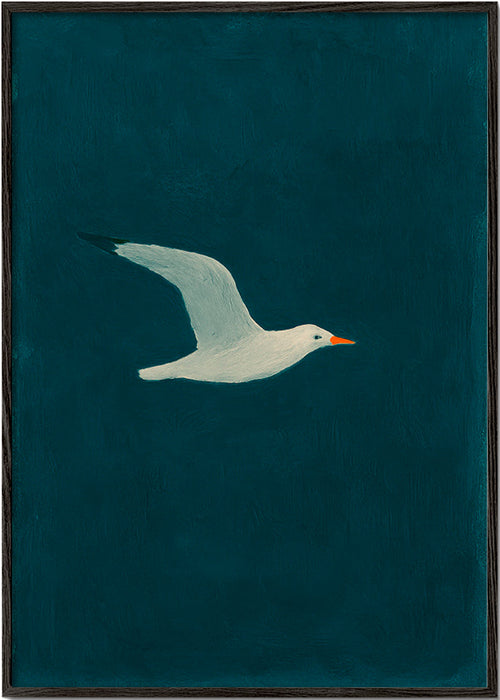 Meeuw kunst: vogel boven diep zeegroen – Black Frame