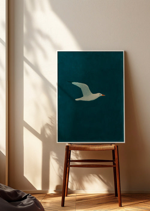 Meeuw kunst: vogel boven diep zeegroen – Product1